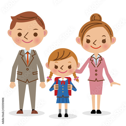 入学式イメージ（小学生女子＋両親）