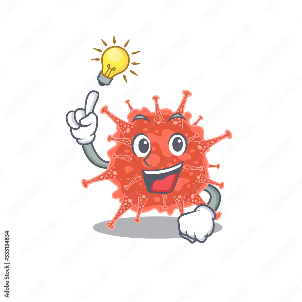 Have an idea gesture of orthocoronavirinae mascot character design