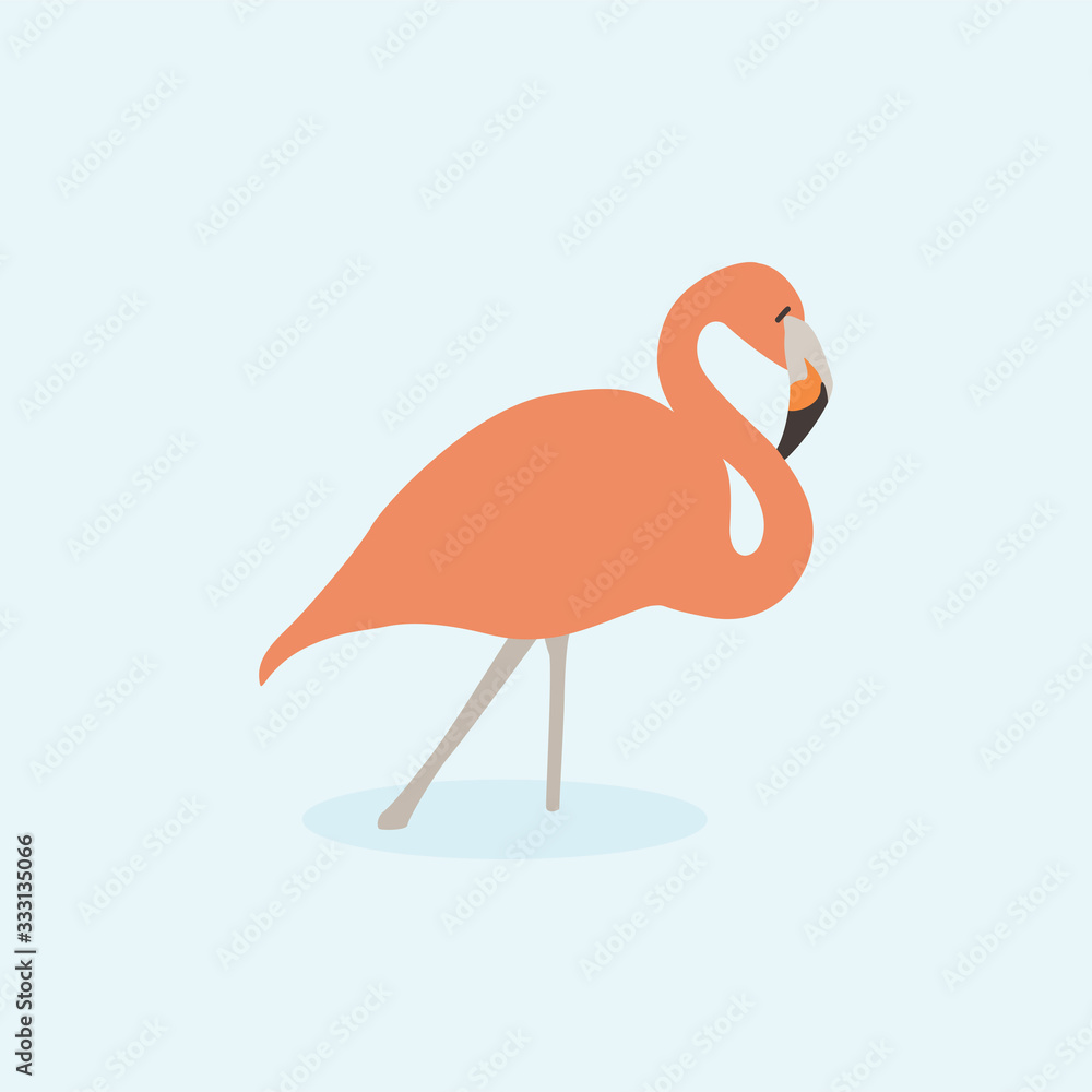 Fototapeta Cartoon pink flamingo. Cute Cartoon pink flamingo, Vector illustration on a blue background. Drawing for children.