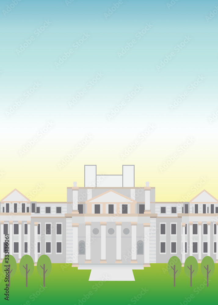 Flat Illustration. Awesome city view on Salvo Palace, Montevideo. Enjoy the travel. Around the world. Quality vector poster. Uruguay.