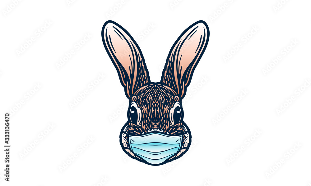 Portrait of a rabbit wearing medical mask. Coronavirus concept. Respiratory protection.