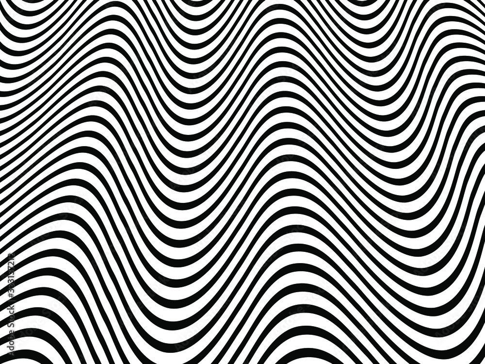 Black and White Wavy Lines Vector Background for Decorative Print