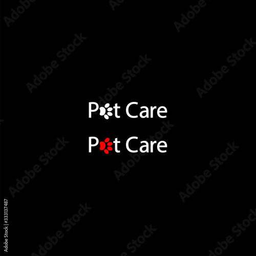 Logo for a veterinary clinic, zoo shop, pet store, hotel for pet living. Vector image of pet paw and heart . Caption: Pet Care