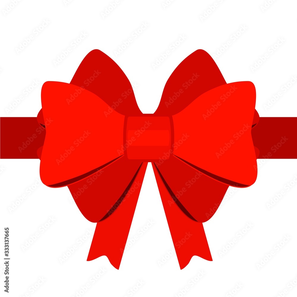 Red gift bow icon with ribbons for decorating gifts, surprises for holidays. Packing presents icon isolated on white background. Vector illustration Red gift bow icon with ribbons for decorating gifts, surprises for holidays. Packing presents icon isolated on white background. Vector illustration