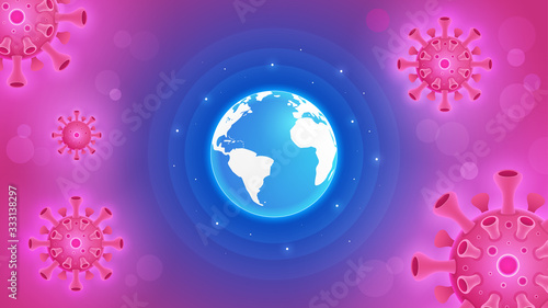 Coronavirus COVID-19. Coronavirus outbreak and coronaviruses influenza background. COVID-19 Virus. Virus attack on earth. Vector Illustration.