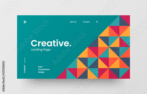 Creative horizontal website screen part for responsive web design project development. Abstract geometric pattern banner layout mock up. Corporate landing page block vector illustration template.