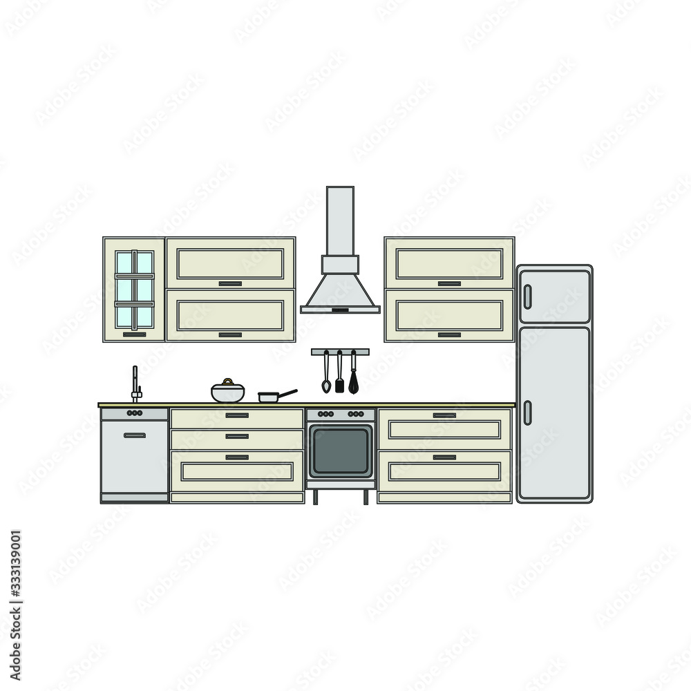 kitchen sketch on white background