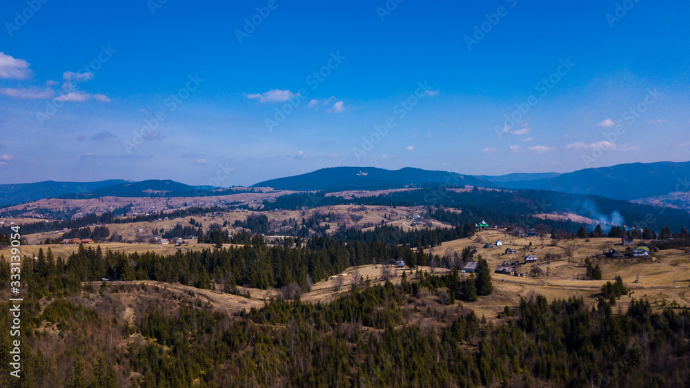 Top of the mountain panorama of the mountain Carpathian aerial photography Ukraine.