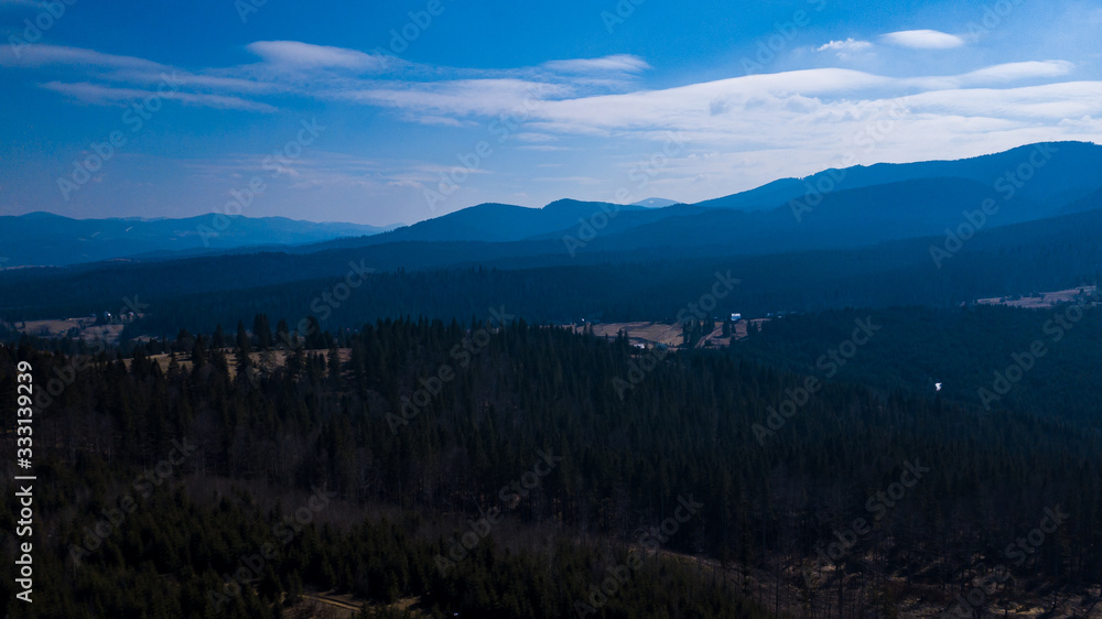 Top of the mountain panorama of the mountain Carpathian aerial photography Ukraine. Top of the mountain panorama of the mountain Carpathian aerial photography Ukraine.