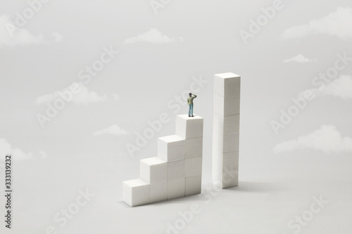 man thinking how to reach the next step