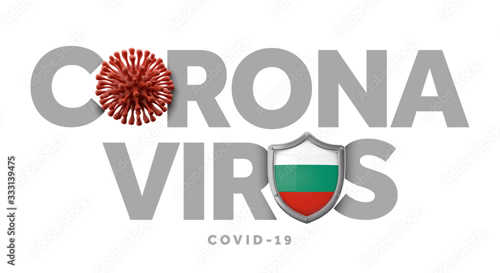 Fototapeta premium Bulgaria coronavirus concept with microbe and shield. 3D Render