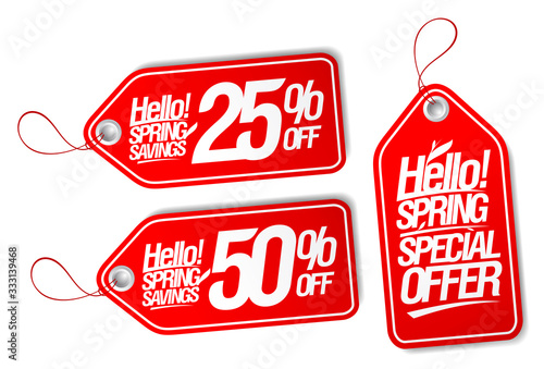 Vector tags set - hello spring, special offer, spring savings