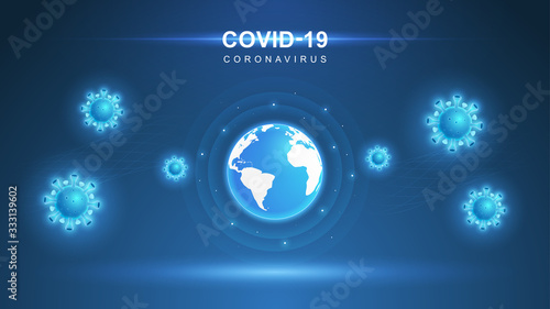 Coronavirus COVID-19. Coronavirus outbreak and coronaviruses influenza background. COVID-19 Virus. Virus attack on earth. Vector Illustration.