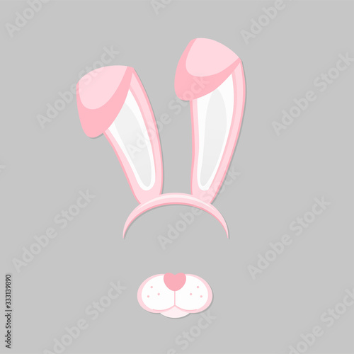 Easter bunny pink ears and nose isolated on white background. Cartoon cute rabbit Headband for poster, banner or invitation cards. Vector illustration