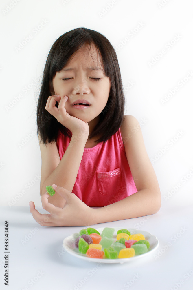 Little girl with toothache action isolated on white background Little girl with toothache action isolated on white background