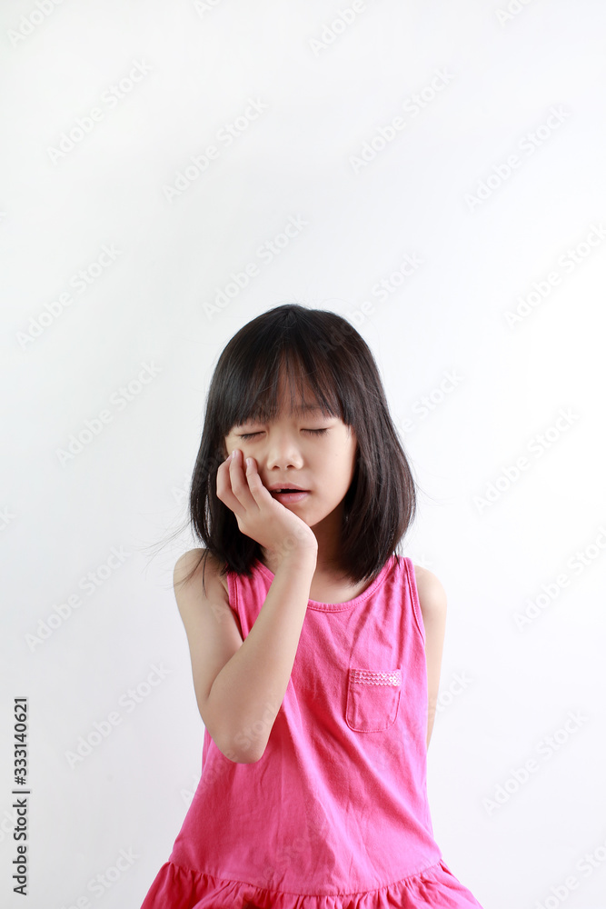 Little girl with toothache action isolated on white background Little girl with toothache action isolated on white background