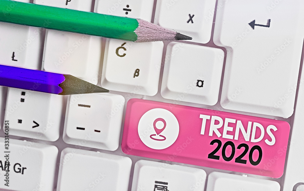 Word writing text Trends 2020. Business photo showcasing general direction in which something is developing or changing Word writing text Trends 2020. Business photo showcasing general direction in which something is developing or changing