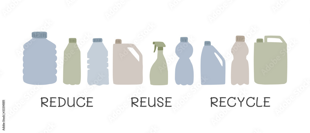 Reduce, reuse, recycle. Set of plastic bottles. Vector illustration ...
