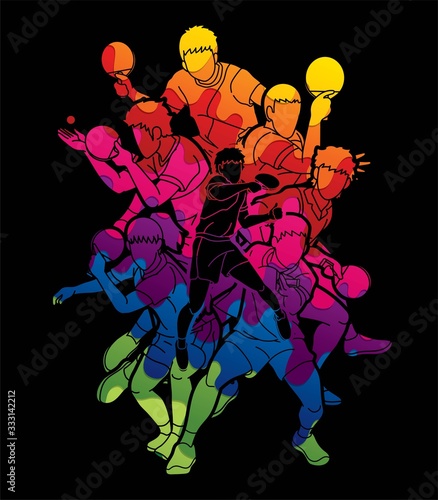 Group of Ping Pong players, Table Tennis players action cartoon sport graphic vector.