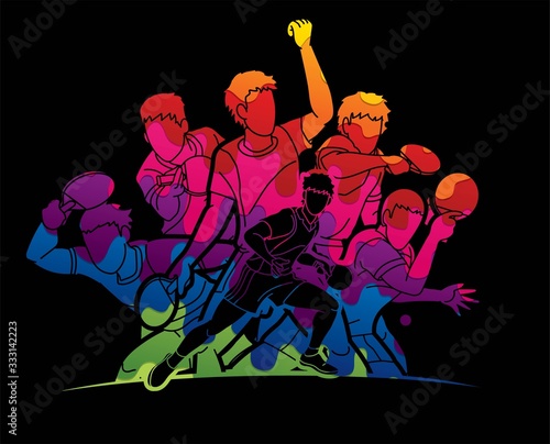 Group of Ping Pong players, Table Tennis players action cartoon sport graphic vector.