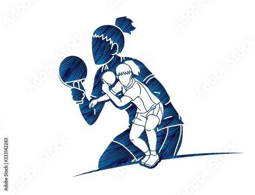 Group of Ping Pong players, Table Tennis players action cartoon sport graphic vector.
