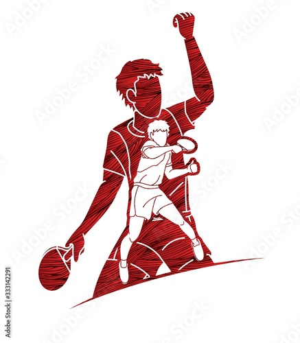 Group of Ping Pong players, Table Tennis players action cartoon sport graphic vector.