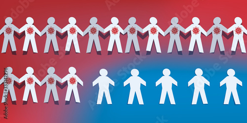Symbole de la transmission du coronavirus dans la population et le principe du confinement pour lutter contre l’épidémie.