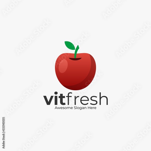 Vector Logo Illustration Fresh Apple Color Style.