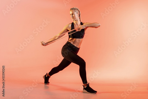 High angle female training with elastic band