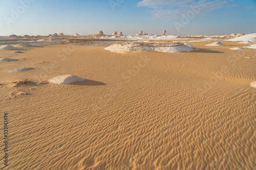 Beautiful landscape with sand pattern of White desert in Egypt in a morning  Egypt