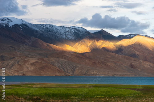 Tsomoriri lake in summer season at sunset, Leh Ladakh, north India