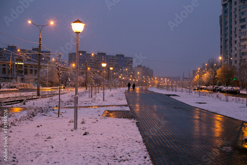 early winter morning in the city