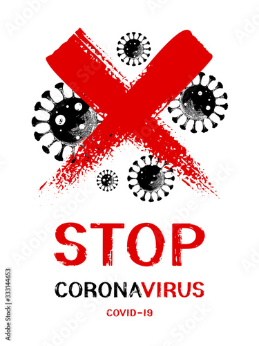 Virus Pandemic Protection Concept. Icon with Red Prohibit Sign, 2019-nCoV Novel Coronavirus. No Infection and Stop Coronavirus.