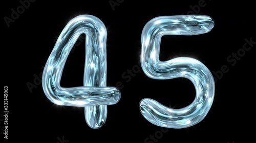 The water alphabet. Liquid digits 4 5 appear, fluctuate for 12 seconds, and disappear. With alpha channel.