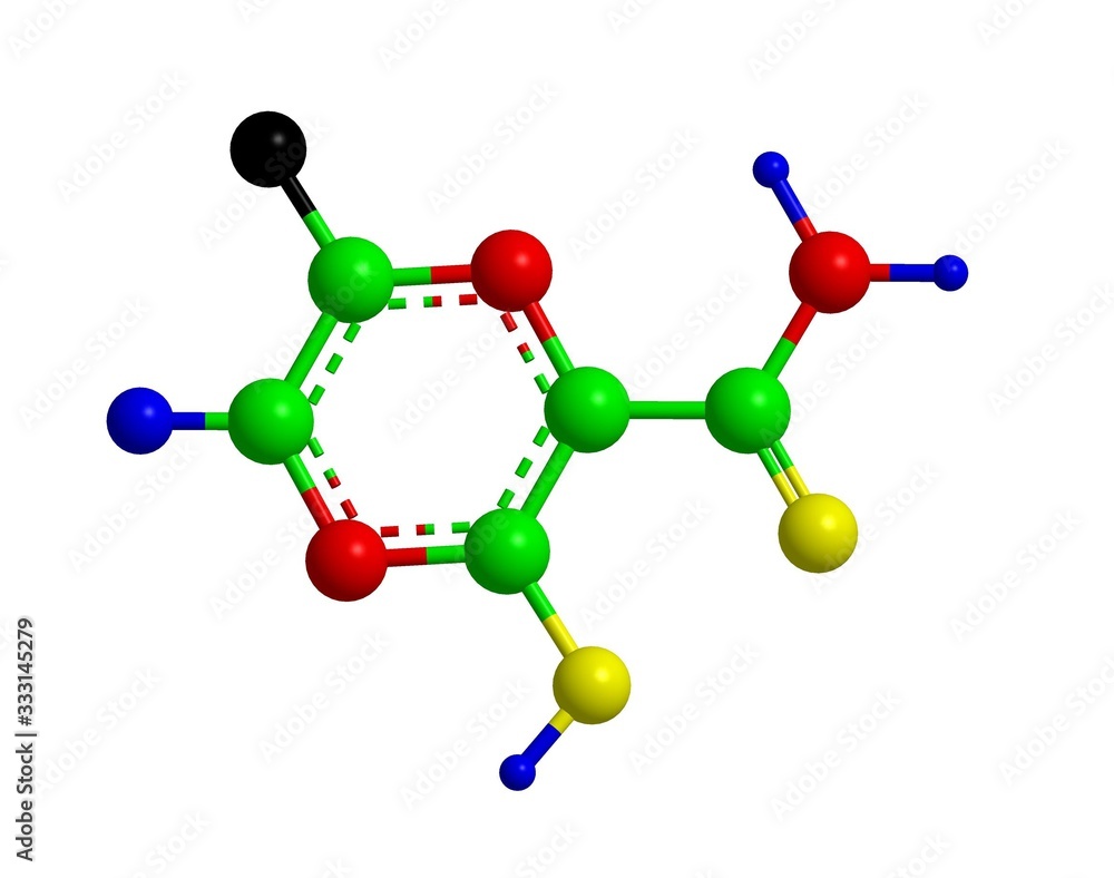 Molecular structure of Favipiravir, 3D rendering Molecular structure of Favipiravir, 3D rendering