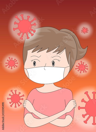 Around the virus spread Illustration wearing a mask and trembling in fear.