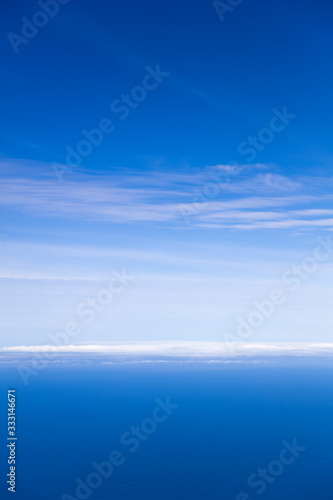 Blue sea and sky horizon with clouds