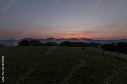 Unique view of seven mountains in the Rhineland at sunrise