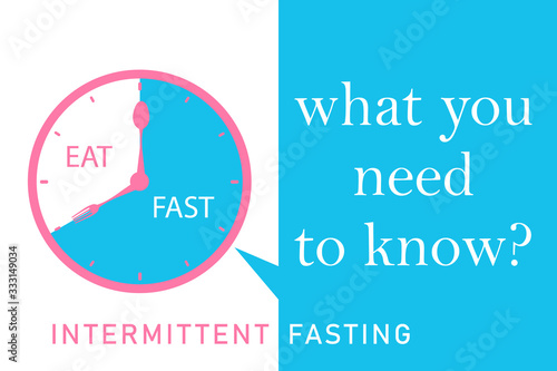 Intermittent fasting what you need to know? Clock with eating and fasting hours. Intermittent Fasting often use for loosing weight or to control 