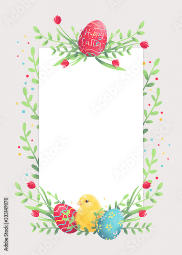easter greeting card with eggs and flowers