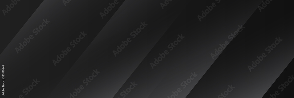 Black wide banner background with light layered 3d stripe line