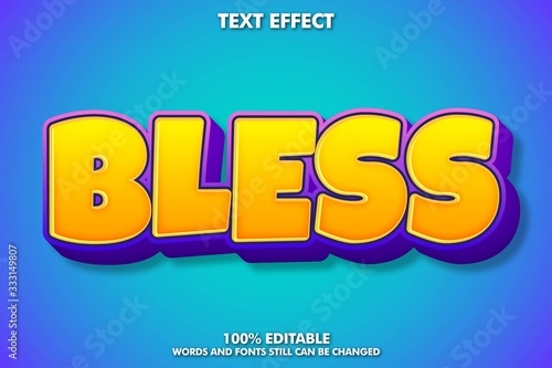 Bless sticker, editable cartoon text effect