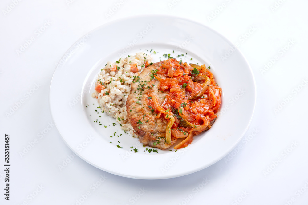 cutlet with barley on the white background cutlet with barley on the white background