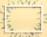 Beautiful nature background - Top view many leaves arrange on pastel yellow background
