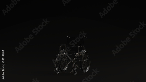 Glass Hospital Wheelchair Black Background 3d illustration 3d render
