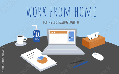 Simple Coronavirus poster says to stay and work from home during covid outbreak.