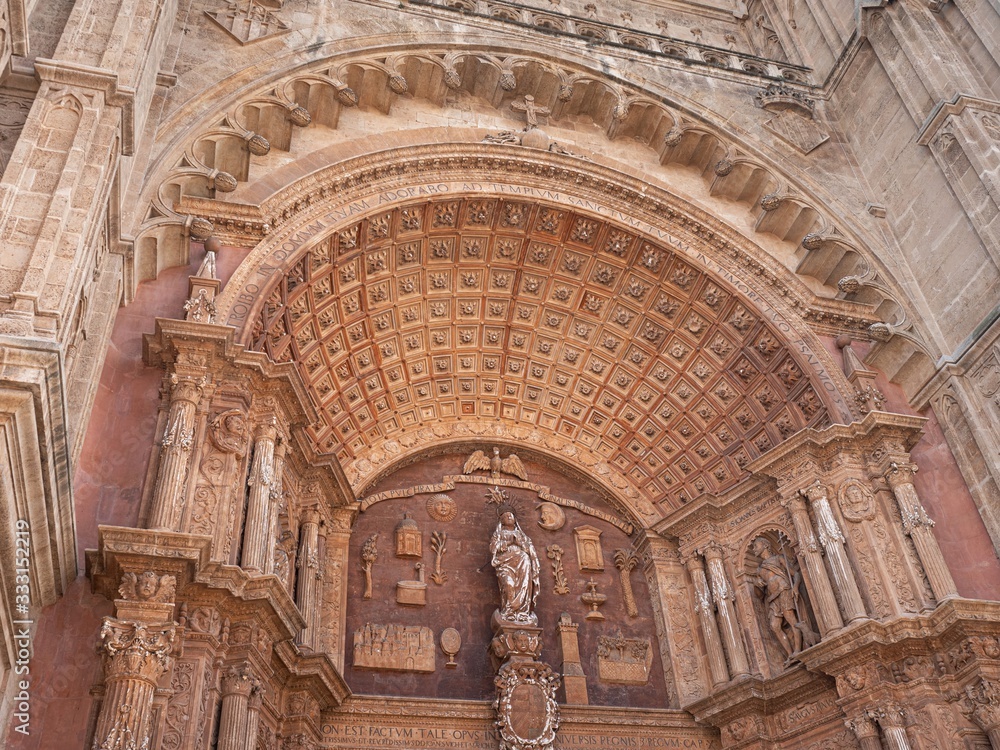 Architectural detail of doorway at Palma cathedral Majorca