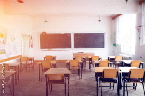 Blurred background of school classroom.