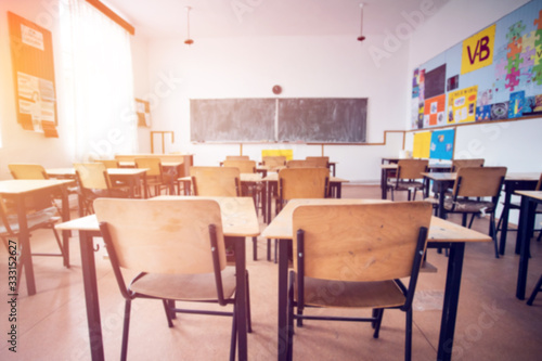 Blurred background of school classroom.