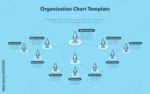 Modern simple company organization hierarchy schema template with place for your content - blue version. Easy to use for your website or presentation.